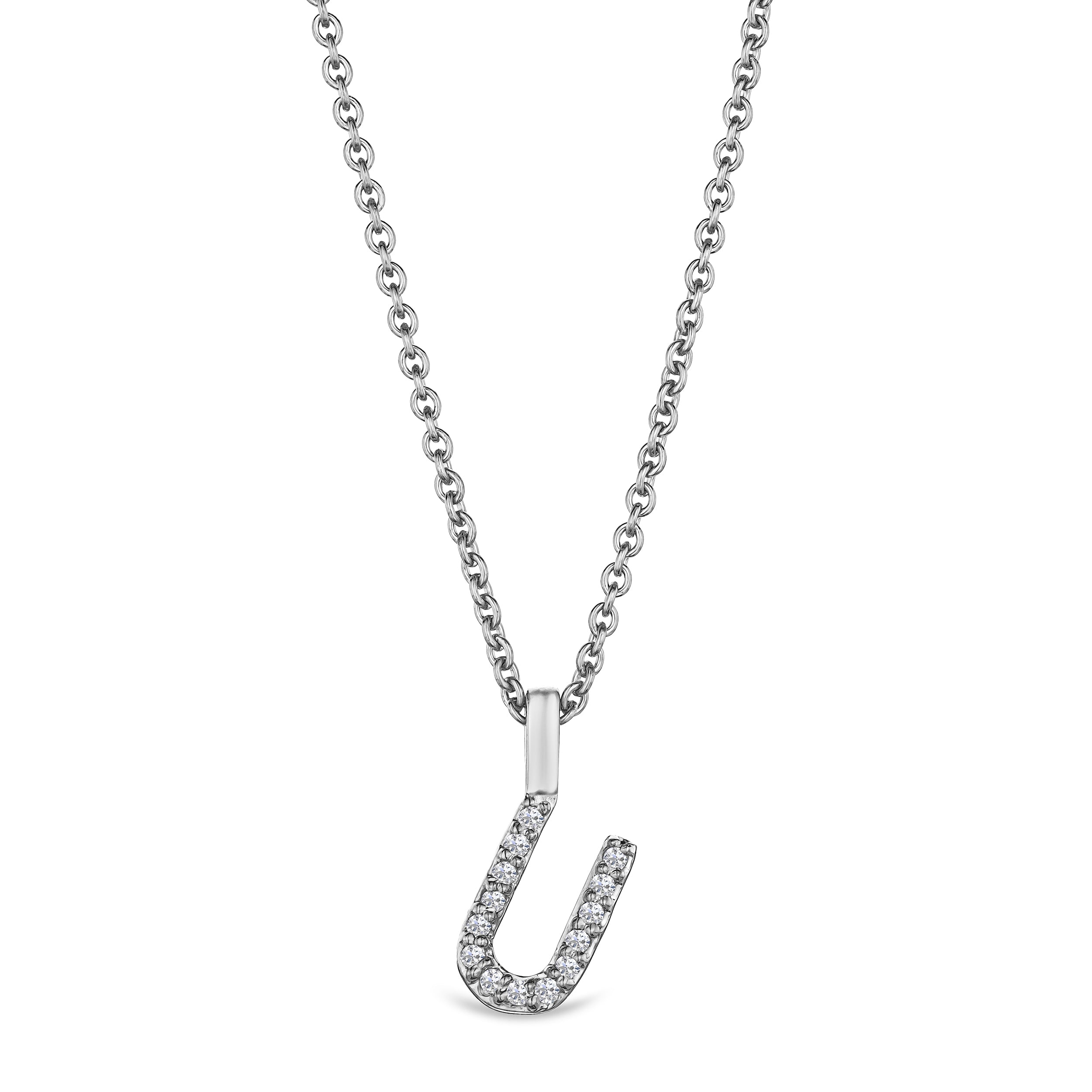 Love Letter Initial U Lab Diamond Necklace set in 9K White Gold